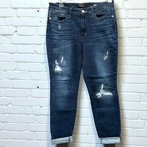 Judy Blue Denim Distressed Skinny Jeans Dark‎ Wash Cuffed Ankle